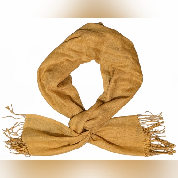 NaturallyKnotty Women's OS Vintage Muted-Yellow Fringed Neck Wrap Scarf Shawl - Picture 4 of 11